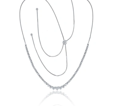 Diana M. 14 Kt White Gold, 17" Diamond Bolo Graduated Half-way Necklace Featuring 4.40 Cts Tw Round Diamonds
