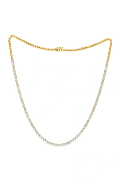 Diana M. 14 Kt Yellow Gold, 17" 3 Prong Diamond Half-way Tennis Necklace Featuring 3.50 Cts Tw Round Diamonds