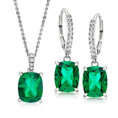 Ross-simons Simulated Emerald And . Cz Jewelry Set: Drop Earrings And Pendant Necklace In Sterling Silver In Multi
