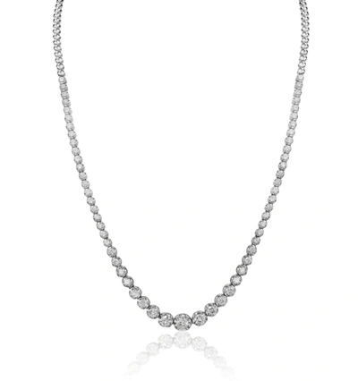 Diana M. 14 Kt White Gold, 17" Diamond Half-way Graduated Tennis Necklace Featuring 3.00 Cts Tw Round Diamond