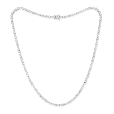 Diana M. 14 Kt White Gold, 17" 4 Prong Diamond Tennis Necklace Featuring 4.00 Cts Tw Round Diamonds