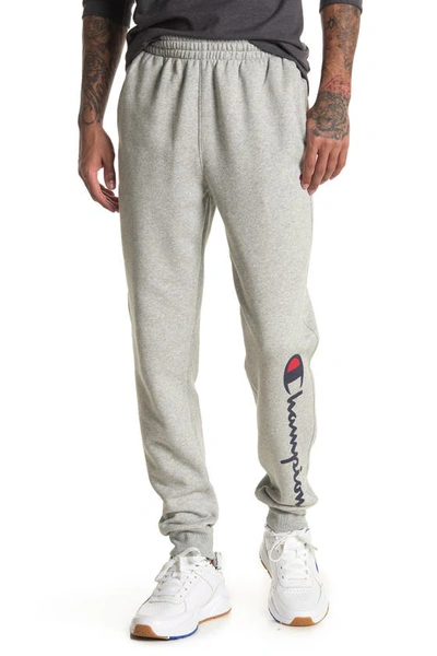 Champion Powerblend Logo Sweatpants In Oxford Gray