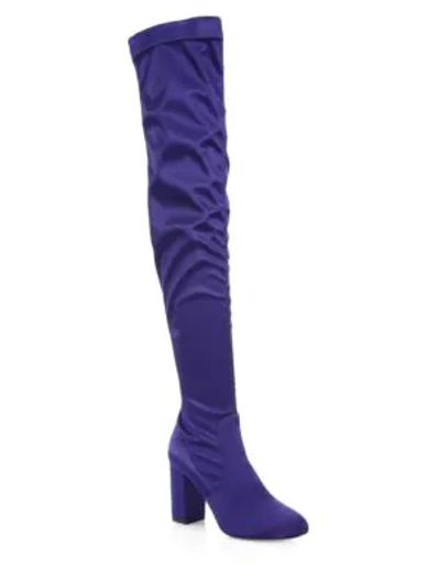 Aquazzura So Me Satin Over-the-knee Boots In Indigo