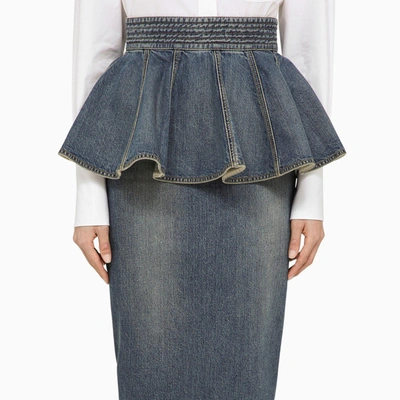 Alaïa Blue Denim Ruffle Skirt