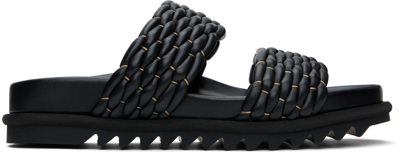 Dries Van Noten Woven Leather Slides In Black