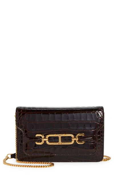 Tom Ford Small Whitney Croc Embossed Leather Shoulder Bag In Espresso