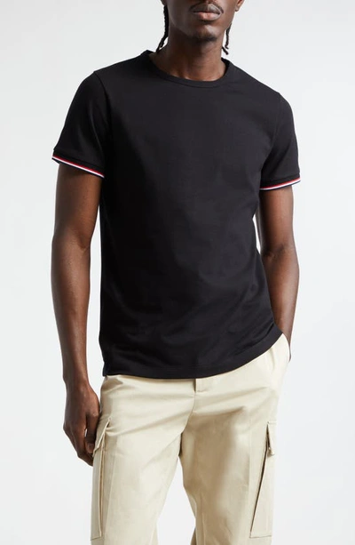 Moncler Tipped Cotton Stretch Jersey T-shirt In Black