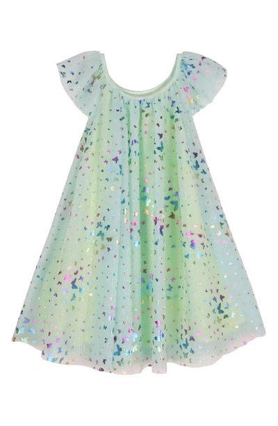 Zunie Kids' Foil Butterfly Party Dress In Lime/ Aqua