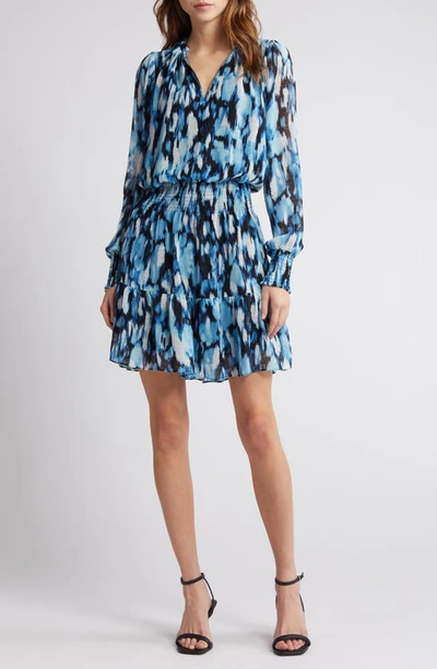 Chelsea28 Floral Print Long Sleeve Chiffon Dress In Black- Blue Multi