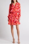 Chelsea28 Floral Print Long Sleeve Chiffon Dress In Pink- Orange Combo