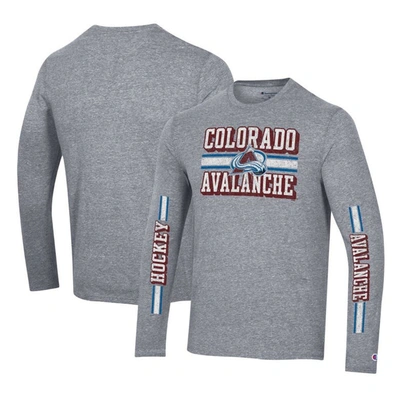 Champion Heather Grey Colourado Avalanche Tri-blend Dual-stripe Long Sleeve T-shirt