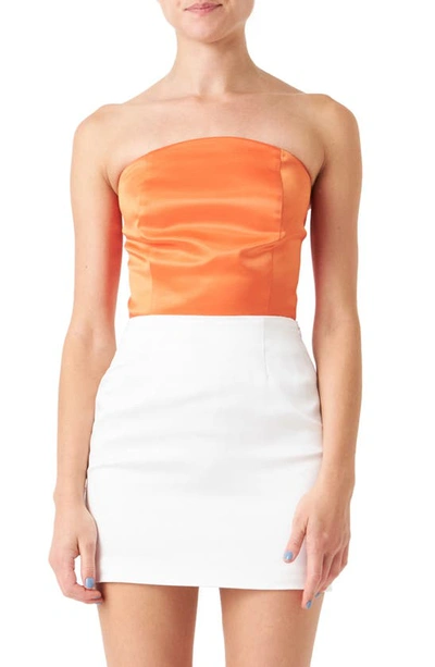 Endless Rose Strapless Satin Crop Top In Orange