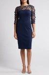 Eliza J Social Lace Sleeve Scuba Dress In Navy