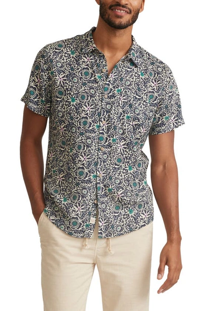 Marine Layer Floral Short Sleeve Lyocell & Linen Button-up Shirt In Mini Floral Print