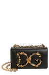 Dolce & Gabbana Girls Logo Leather Phone Crossbody Bag In Black