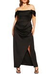 City Chic Forbidden Love Off The Shoulder Dress In Black