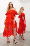 Asos Design Edition Broderie Anglaise Off The Shoulder Tiered Dress In Red