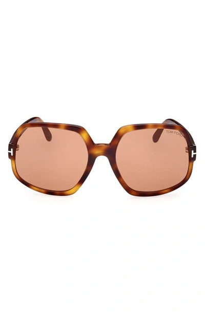 Tom Ford Delphine 60mm Gradient Sunglasses In Blonde Havana / Brown
