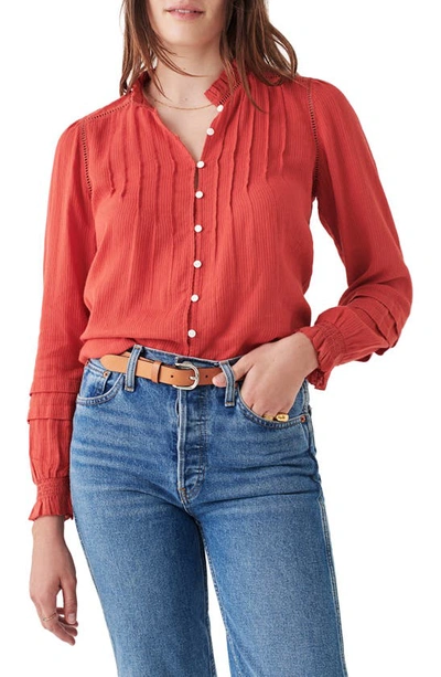 Faherty Willa Button Front Peasant Blouse In Carmine