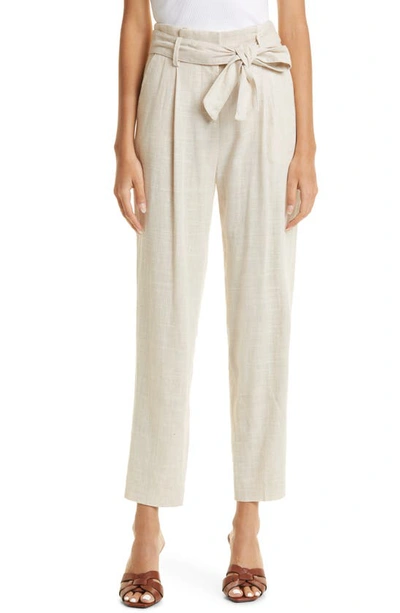 Veronica Beard Zelly Tie Waist Linen Blend Pants In Silver Birch