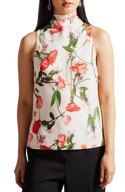 Ted Baker Raeven Floral Sleeveless Top In White