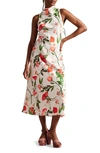 Ted Baker Connihh Floral Cowl Neck Sleeveless Satin Midi Dress In White