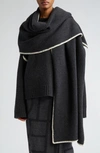 Totême Toteme Oversize Shell Stitch Trim Wool, Cashmere & Cotton Scarf In Grey Melange