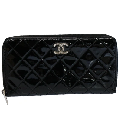Pre-owned Chanel Long Portefeuille Zippé Black Patent Leather Wallet  ()