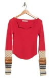 Free People Cozy Craft Cuff Thermal Top In Red