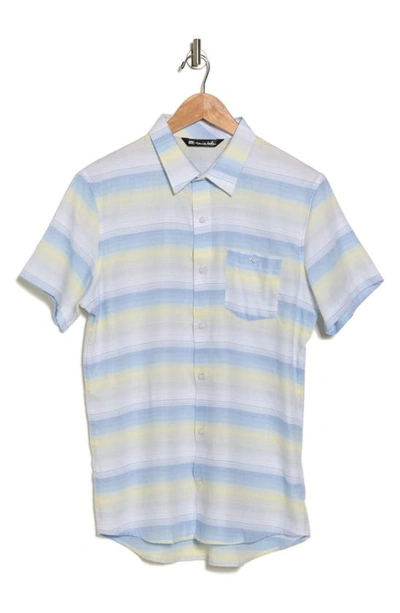 Travis Mathew Stripe Short Sleeve Button-up Shirt In Heather Allure