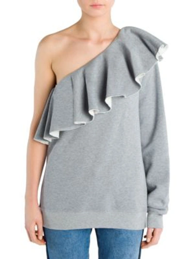 Msgm One-shoulder Ruffle Sweatshirt In Grey