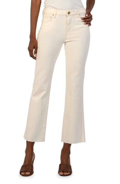 Kut From The Kloth Kelsey Raw Hem High Waist Ankle Flare Jeans In Ecru