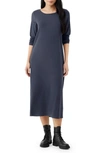 Eileen Fisher Long Sleeve Jersey Shift Dress In Ocean