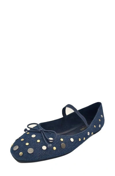 Kenneth Cole New York Myra Stud Mary Jane Flat In Denim- Fabric