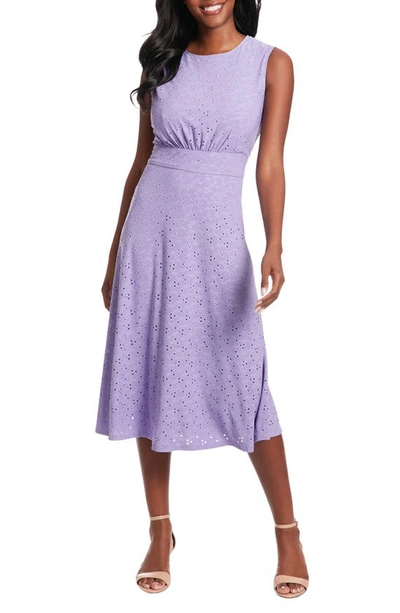 London Times Embroidered Eyelet Sleeveless Fit & Flare Dress In Violet