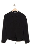 Adrianna Papell Drawstring Waist Button-up Blouse In Black