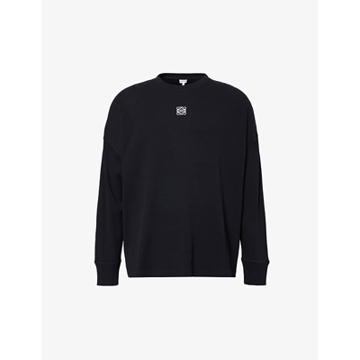 Loewe Oversized Logo-embroidered Ribbed Cotton T-shirt In Black