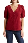 Wishlist Button Cotton Corduroy Top In Burgundy