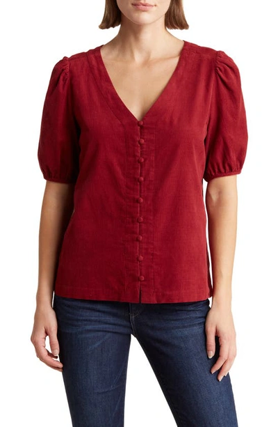 Wishlist Button Cotton Corduroy Top In Burgundy