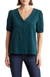 Wishlist Button Cotton Corduroy Top In Teal