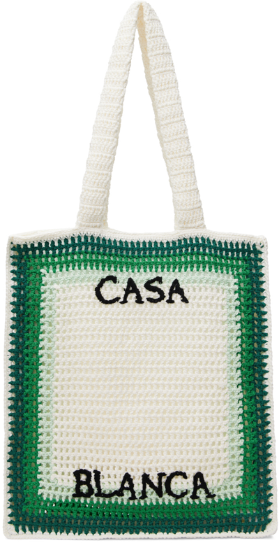 Casablanca White & Green Crochet Tote