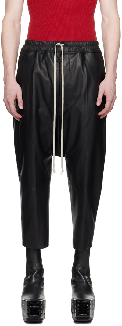 Rick Owens Black Cropped Leather Pants