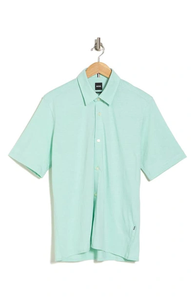 Hugo Boss Lukka Short Sleeve Cotton Button-up Shirt In Light Green