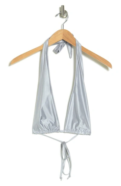 Good American Ruched Halter Bikini Top In Silver001