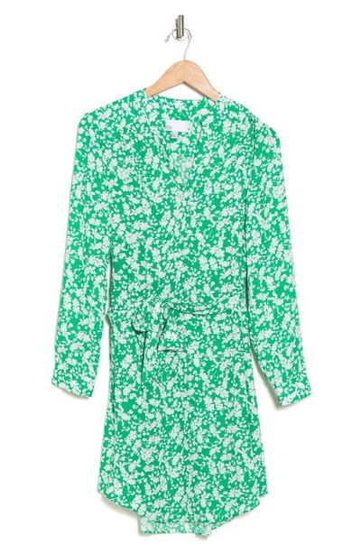 Nordstrom Rack Long Sleeve Split Neck Dress In Green- Ivory Floral