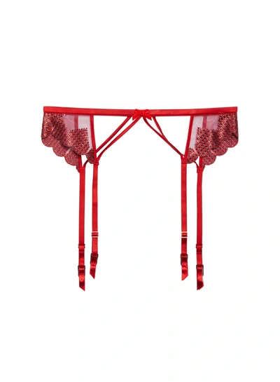 Fleur Du Mal Heart Embroidery Garter Belt In Rouge