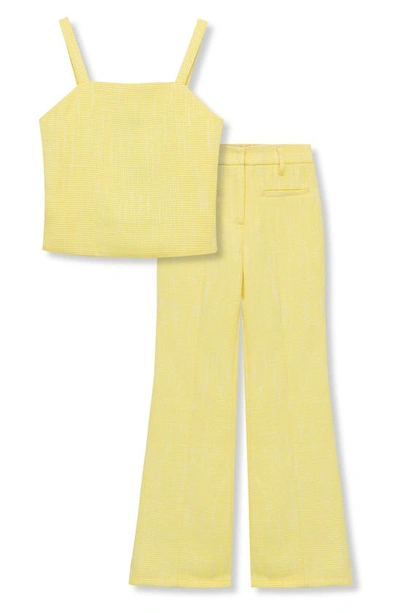 Truce Kids' Novelty Tweed Tank Top & Flare Pants Set In Yellow