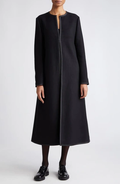 Bode Mabelle Long Wool Coat In Black