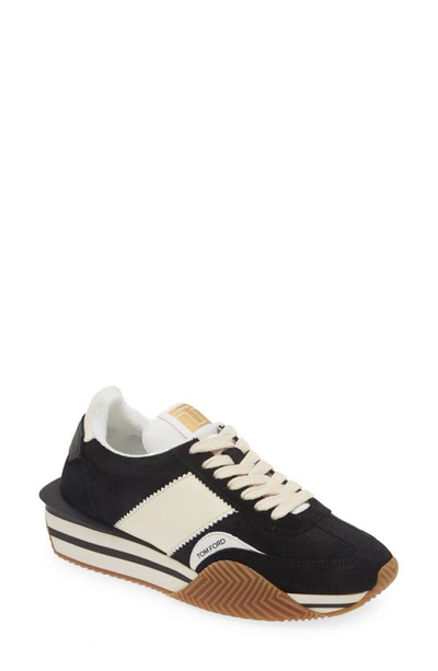 Tom Ford James Mixed Media Low Top Trainer In Black