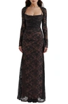 House Of Cb Artemis Long Sleeve Lace Maxi Dress In Black